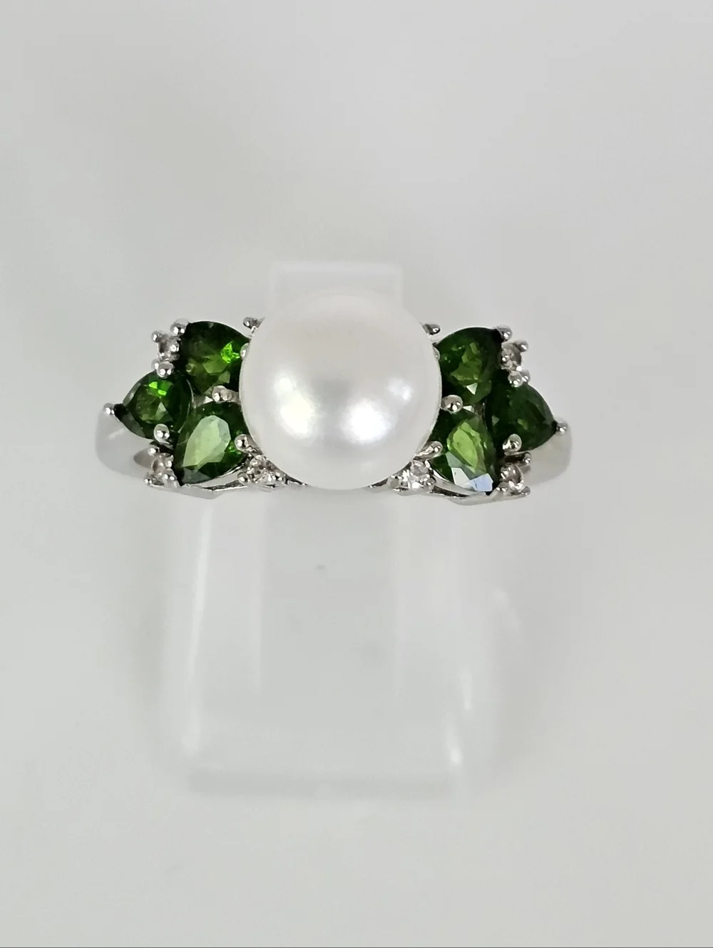 Genuine Cultured Pearl & Chrome Diopside Ring Sterling Silver Size 7! - Picture 5 of 5